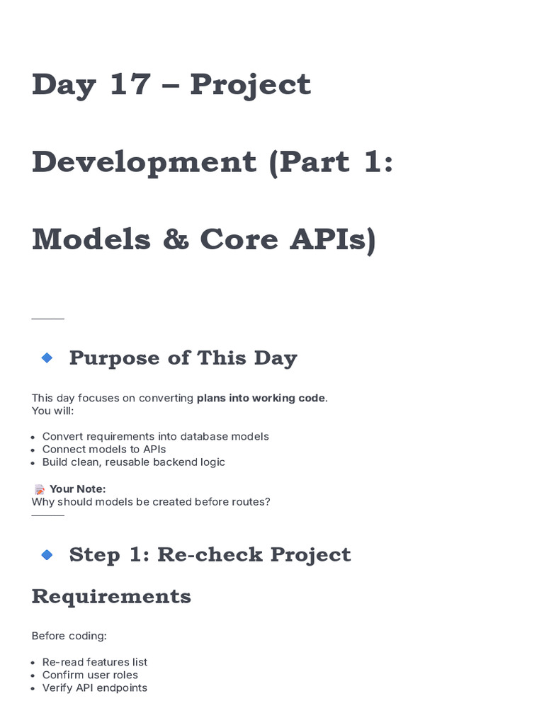 Day 17 - Project Development (Part 1 - Models & Core APIs) - Trainee ...