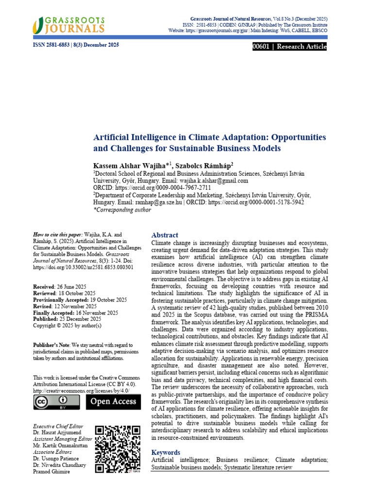 Artificial Intelligence in Climate Adaptation: Opportunities and ...