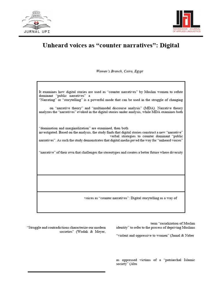 Unheard Voices Counter Narratives Story | PDF