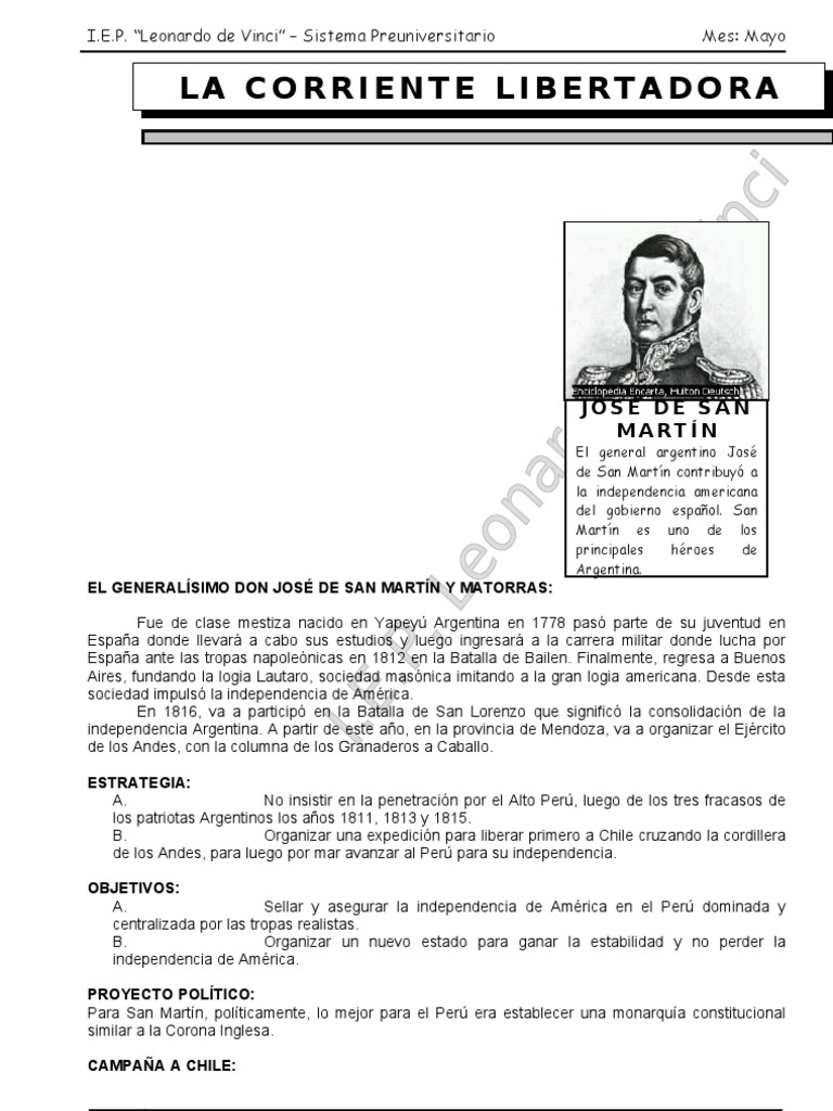 Resumen de la Corriente Libertadora del Sur | PDF | Perú | América del Sur