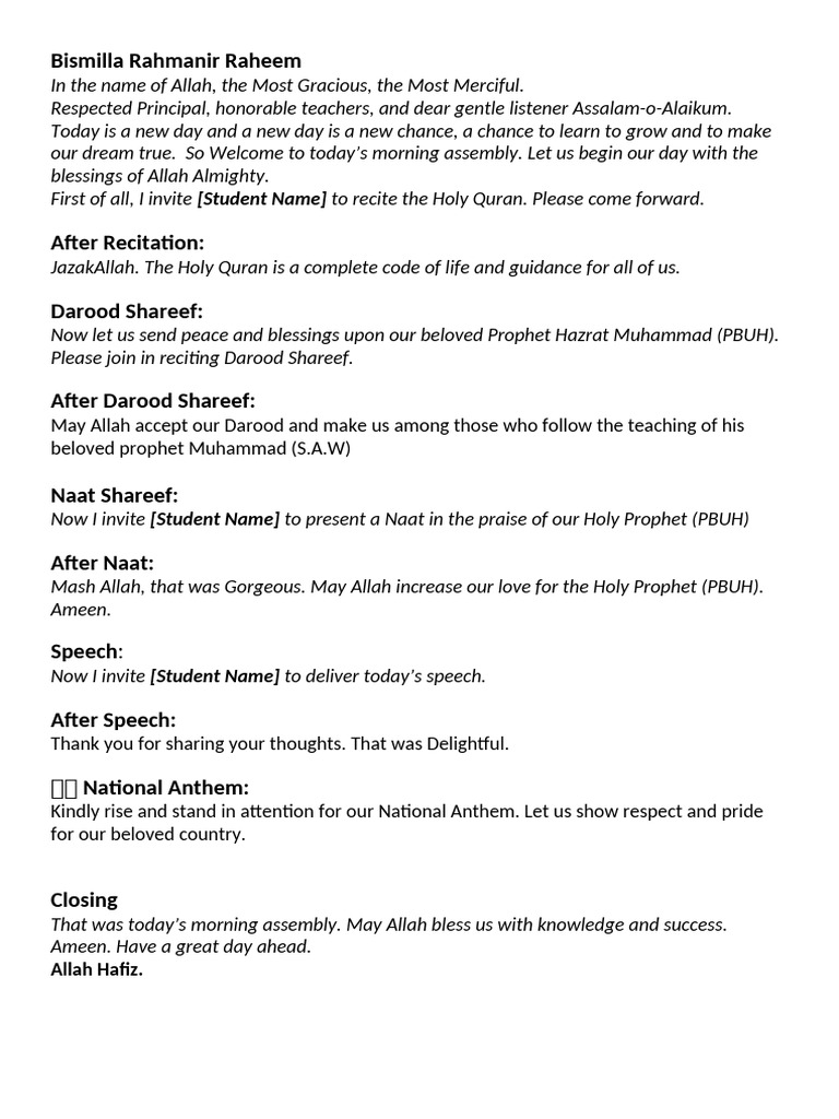 Morning Assembly Script-1 | PDF