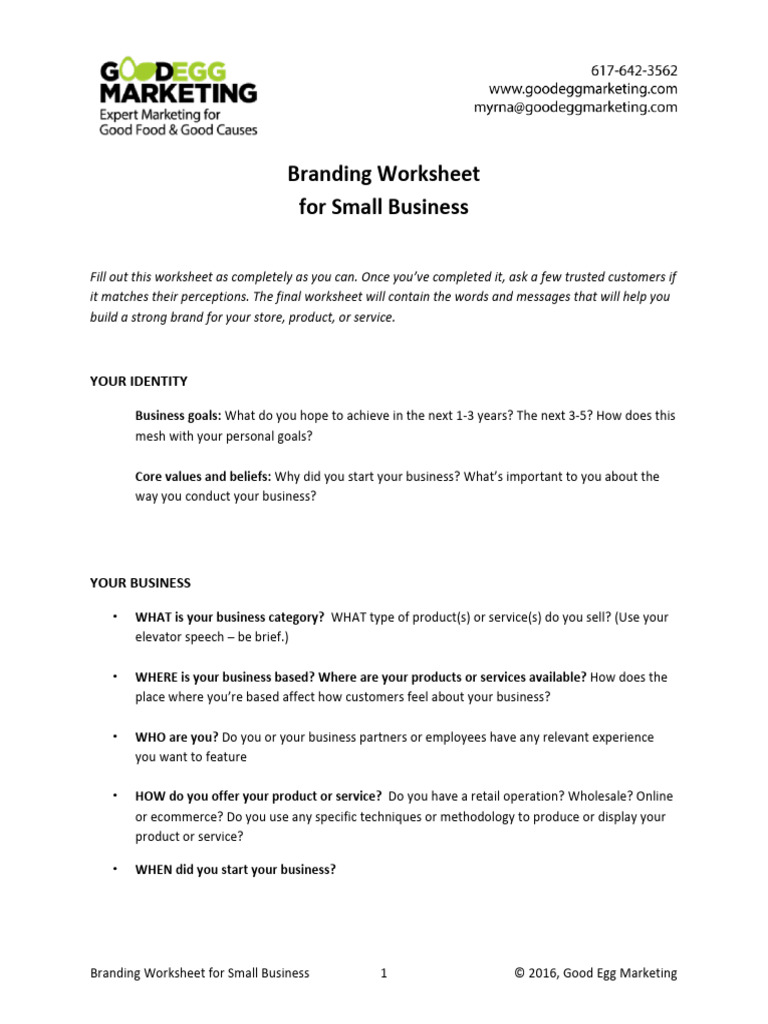 Branding Worksheet For Small Businesses | PDF | Brand | Communication