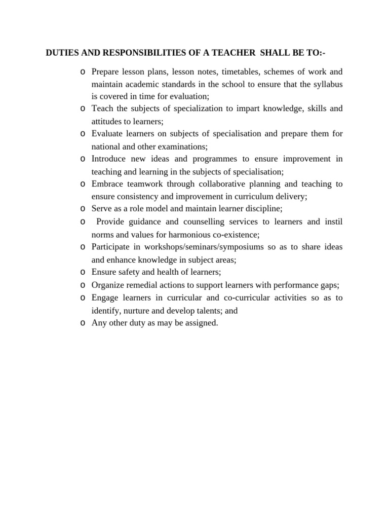 Duties of A Teacher | PDF