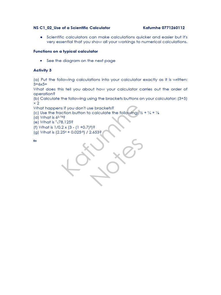 NS C1 02 Using A Scientific Calculator | PDF
