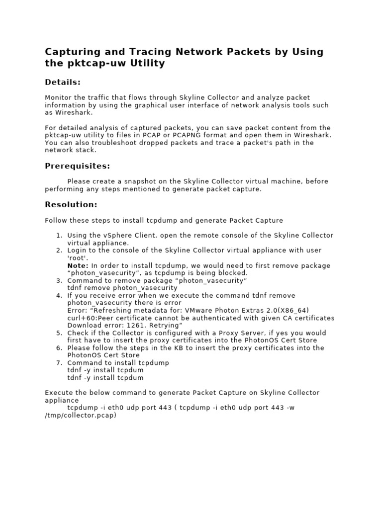 Capturing and Tracing Network Packets by Using The Pktcap-Uw Utility | PDF