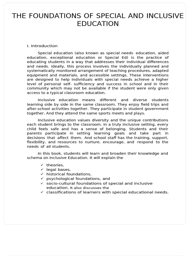 The Foundations of Special and Inclusive Education Ped 109 - 112026 ...
