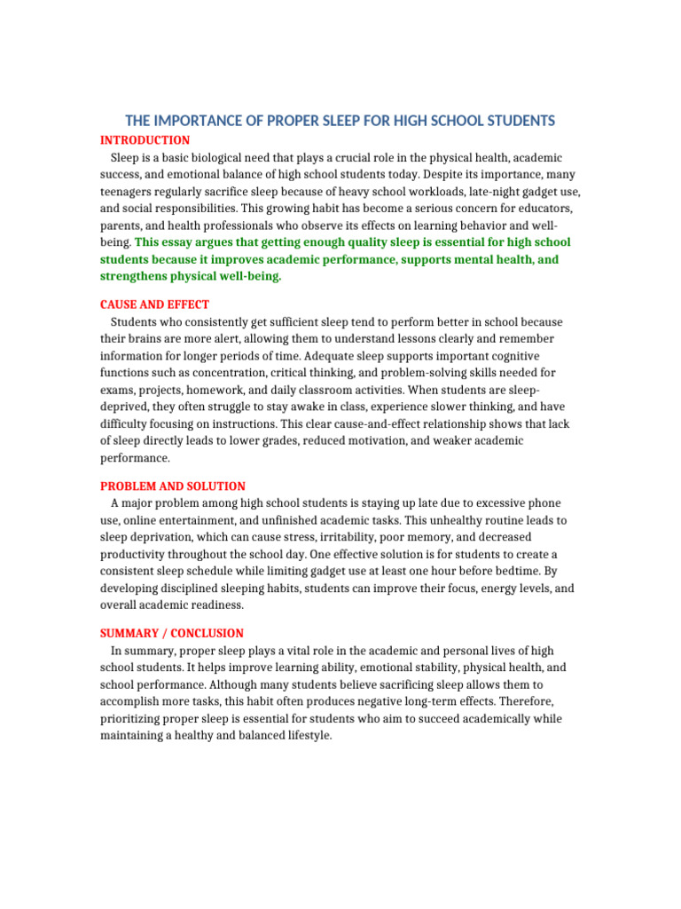 Proper Sleep Essay COLORED | PDF | Sleep | Cognitive Psychology