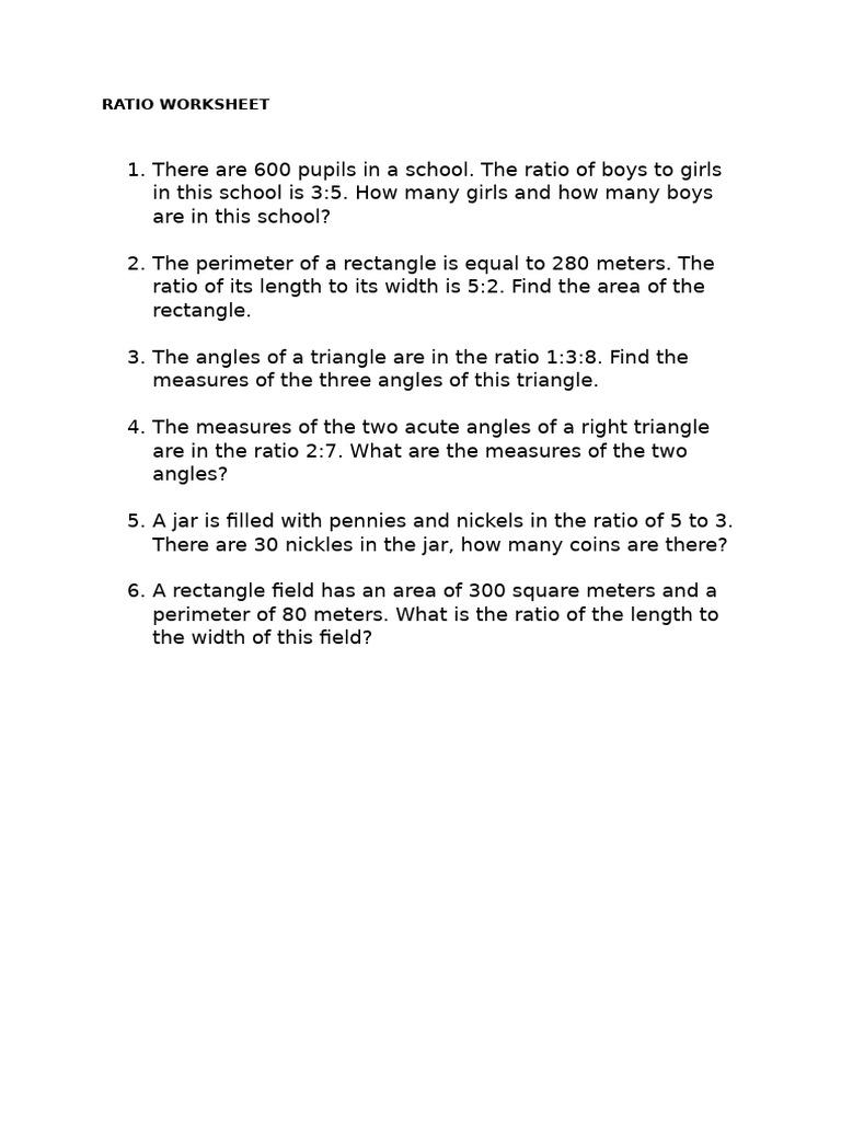Ratio Worksheet | PDF