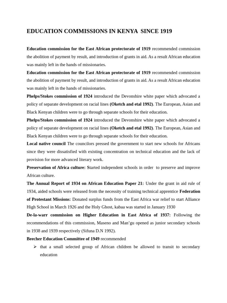 Education Commissions in Kenya Since 191 | PDF | Millennium Development ...