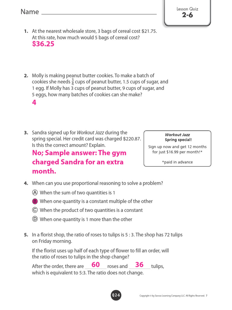 2-6 - Lesson Quiz - Answer Key | PDF