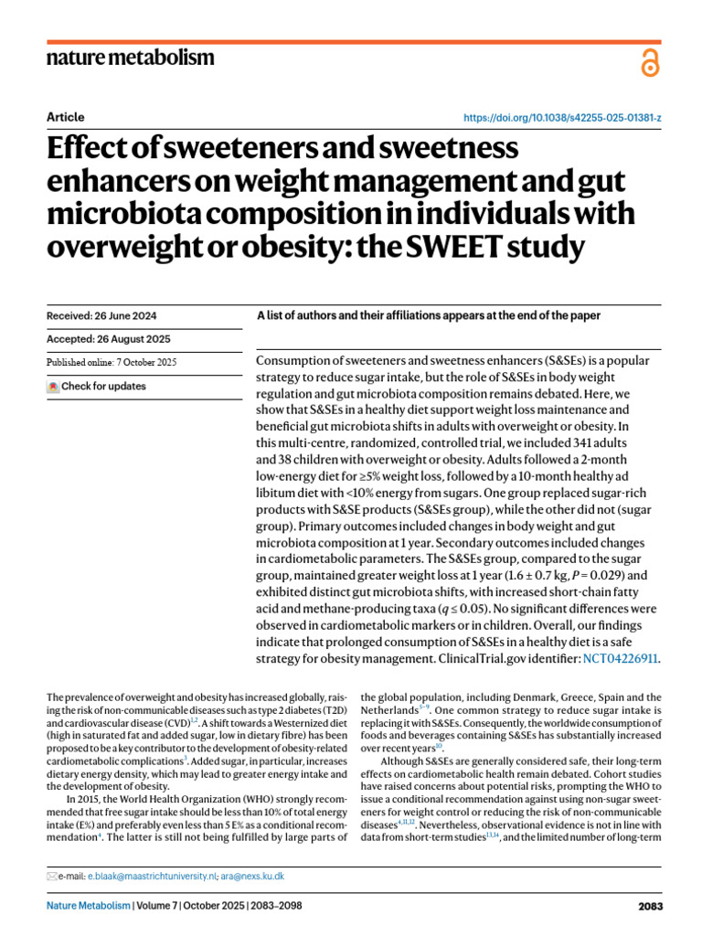Effect of Sweeteners and Sweetness Enhancers On Weight Management and ...