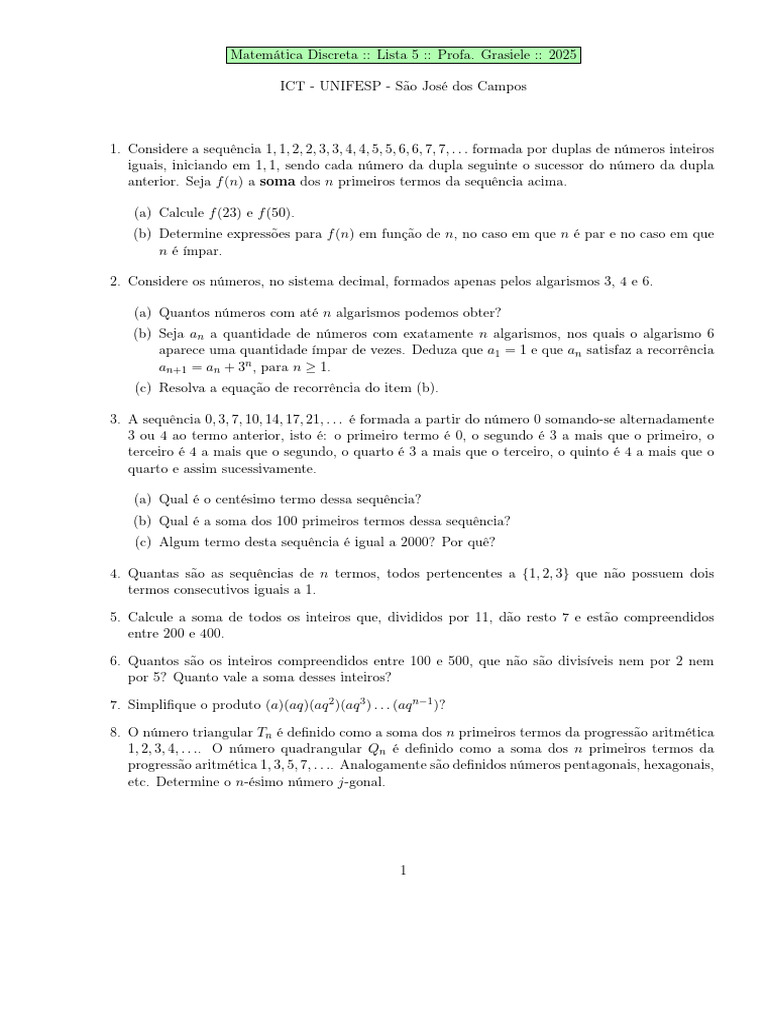 Lista 5 | PDF | Triângulo | Sequência