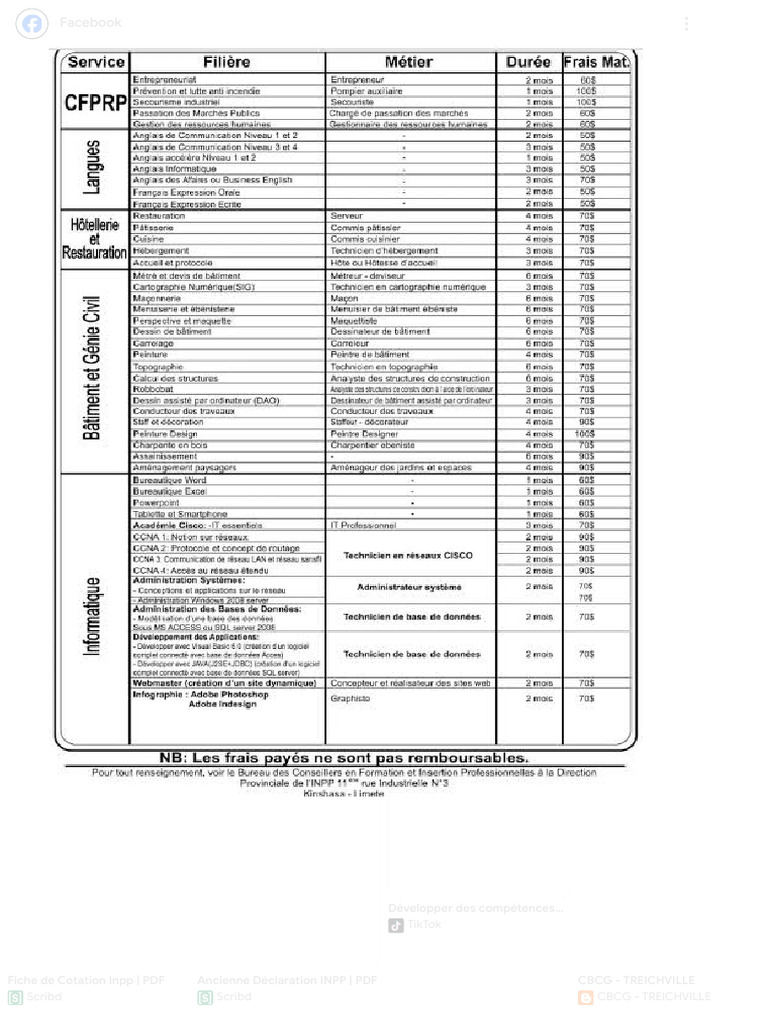 INPP Kinshasa Fiche de Renseignement - Recherche Google | PDF ...