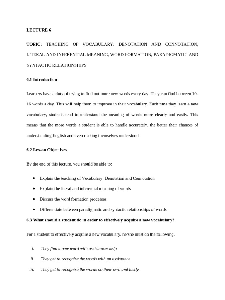 310 6 Teaching of Vocabulary Denotation and Connotation, Literal and ...