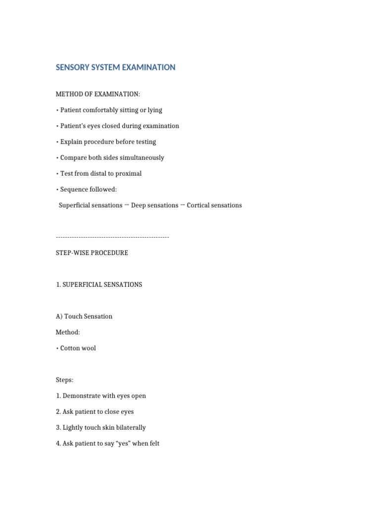 Sensory System Examination Detailed | PDF