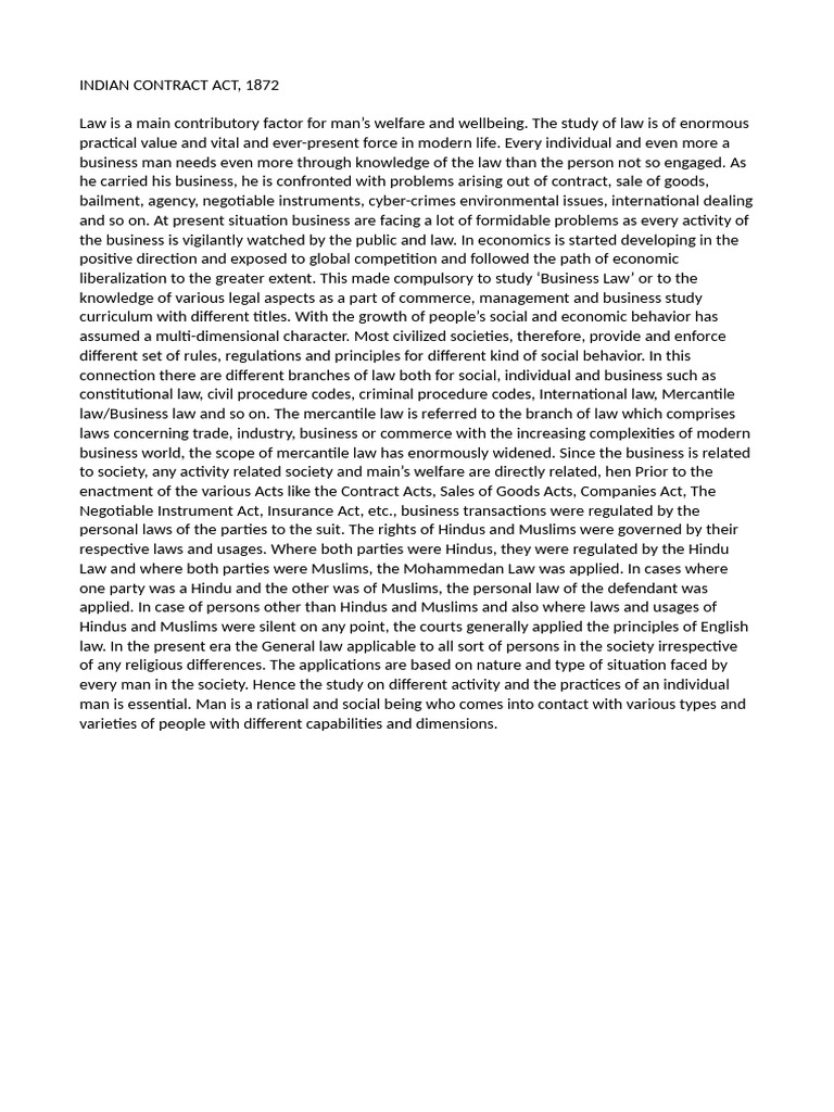 Indian Contract Act | PDF | Consideration | Offer And Acceptance