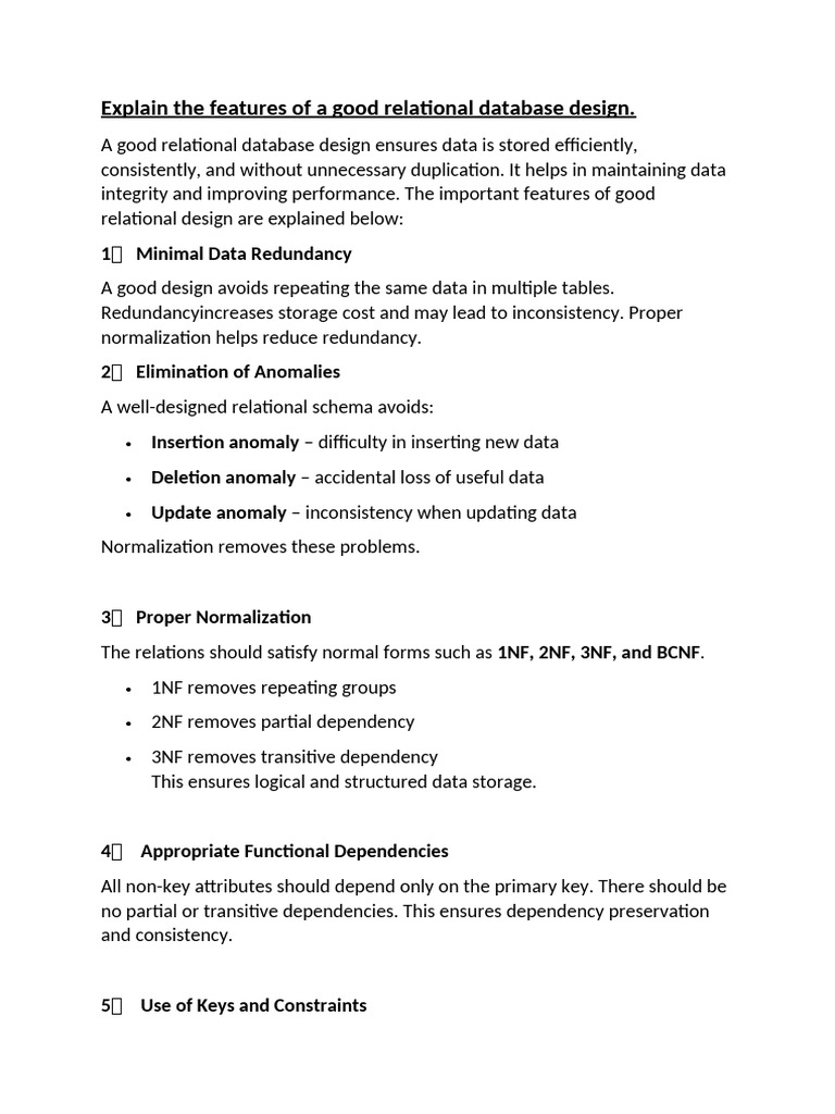 Explain The Features of A Good Relational Database Design | PDF ...