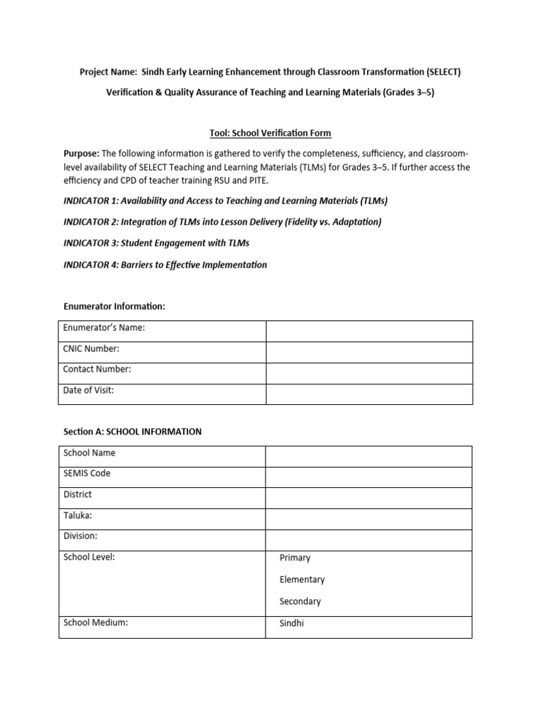 School Verification Form 1 | PDF | Teachers | Lesson Plan