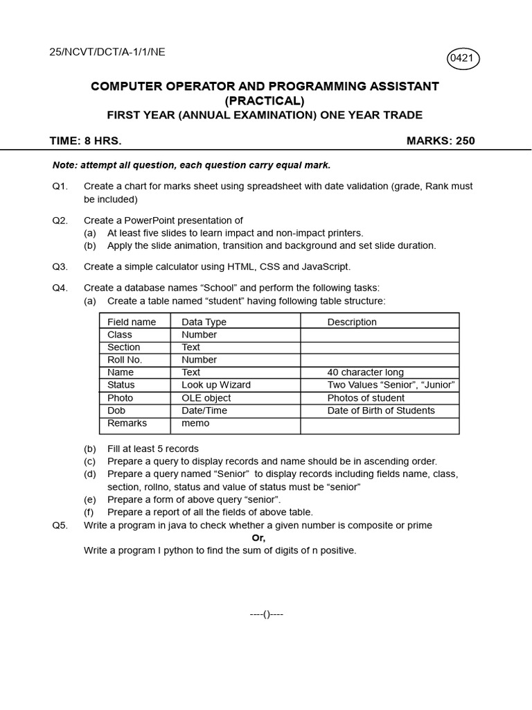 Computer Operator and Programming Assistant | PDF
