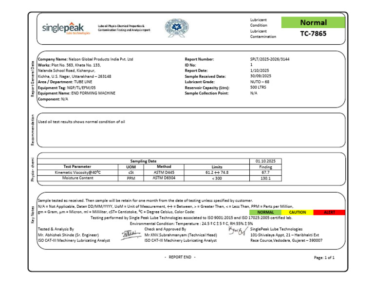 Test Report - Hydraulic Oil End Forming Machine | PDF | Applied And ...