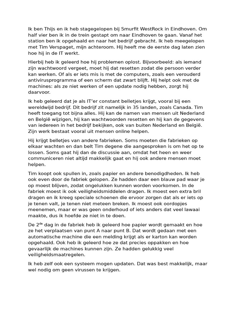 Stage Verslag Smurfit | PDF