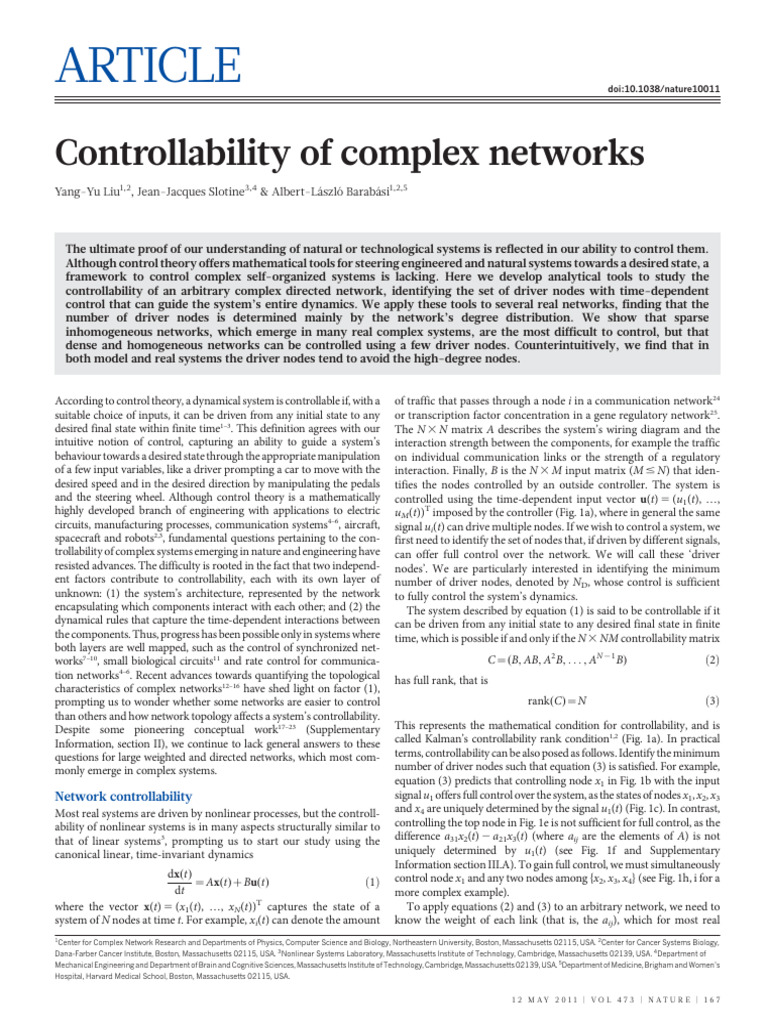 Controllability of Complex Networks | PDF | System | Structural ...