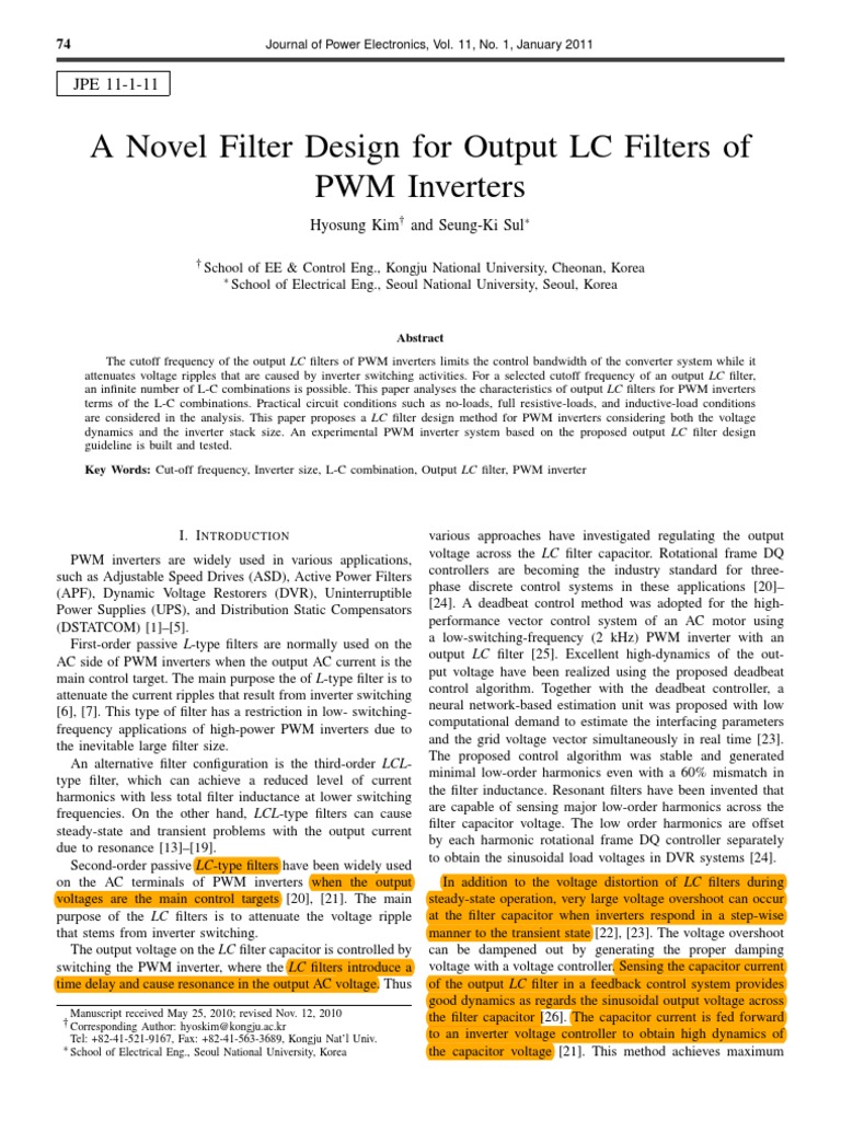 A Novel Filter Design For Output LC Filters of PWM Inverter PDF