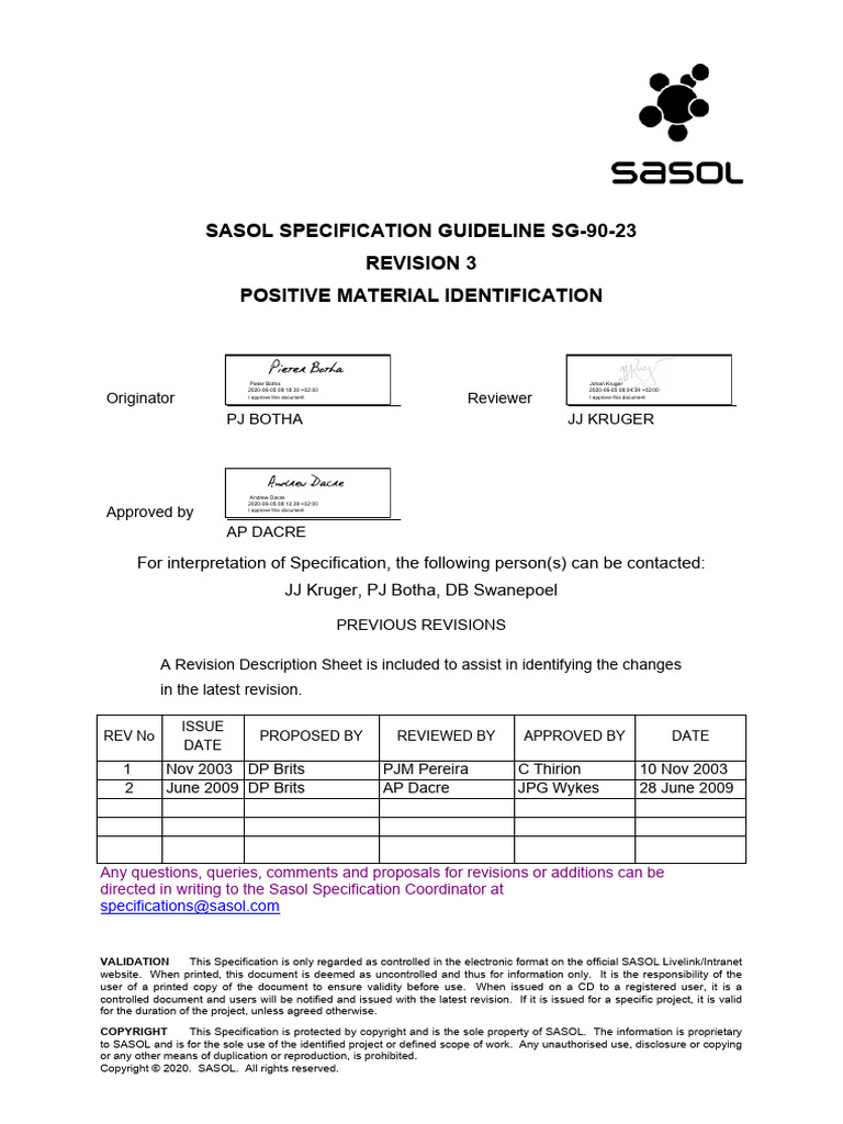SG-90-23 - Guideline - Rev 3 - Positive Material Identification | PDF ...