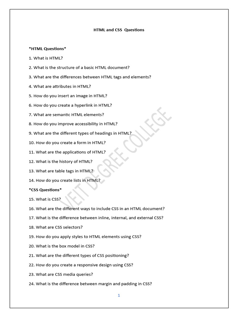 HTML Css Important Questions | PDF