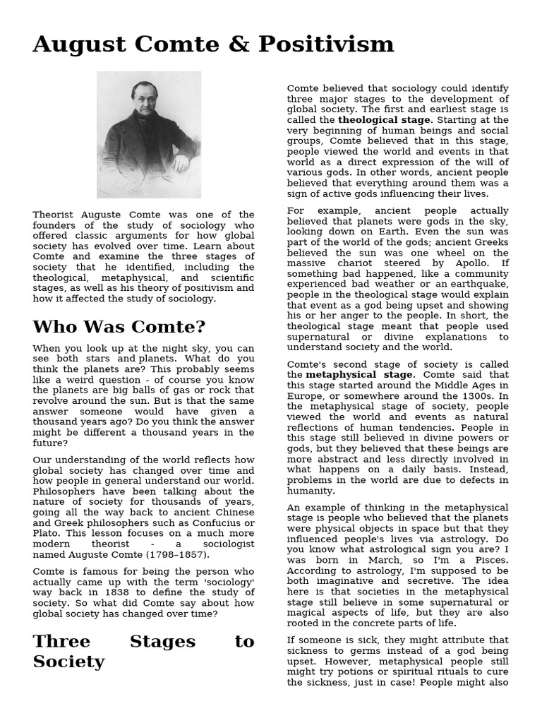 Positivism - Auguste Comte | PDF | Positivism | Sociology