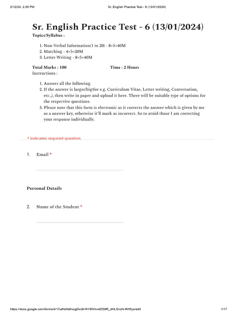 Sr. English Practice Test - 6 (13!01!2024) | PDF | Phrase | Linguistic ...