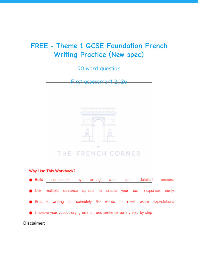 FREE GCSE Foundation French Writing Practice (New Spec) 90 Word ...