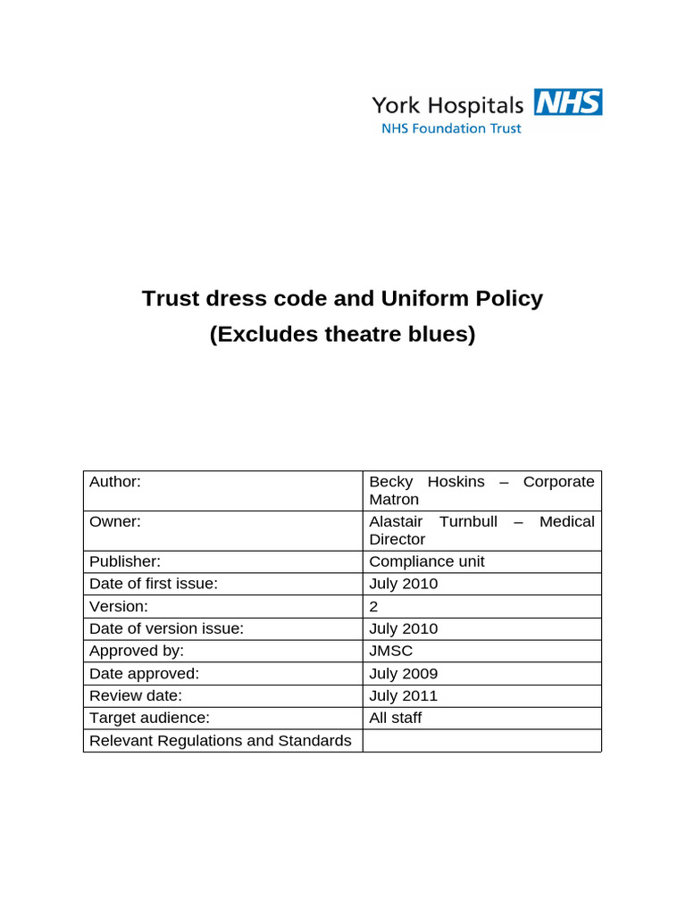 Trust Dress Code and Uniform Policy Template | PDF | Sweater | Clothing
