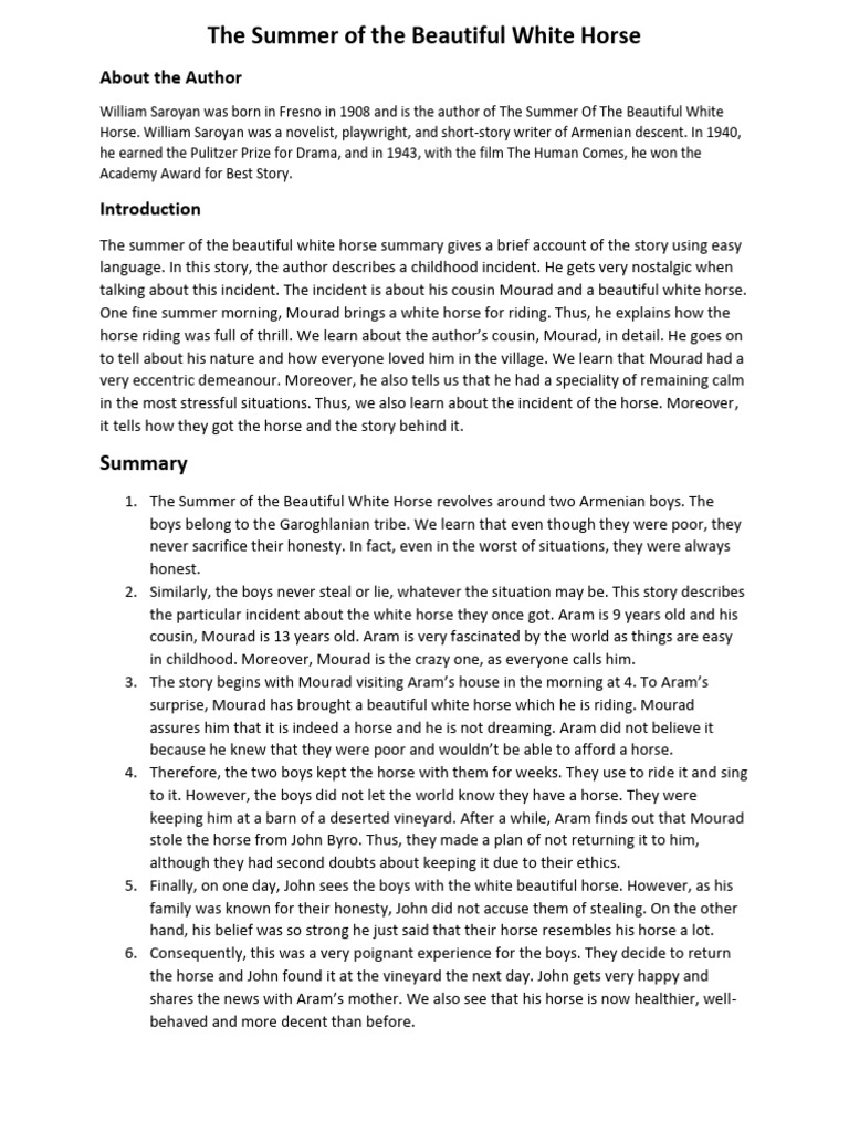 The Summer of The Beautiful White Horse | PDF