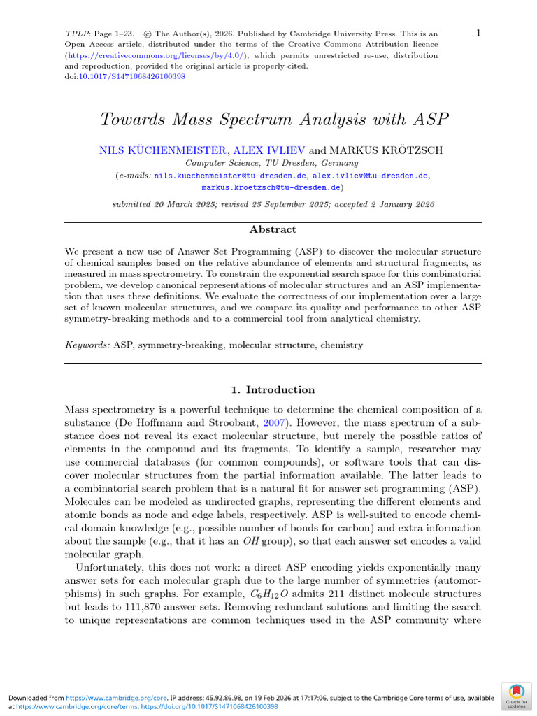 Towards Mass Spectrum Analysis With ASP | PDF | Molecules | Vertex ...