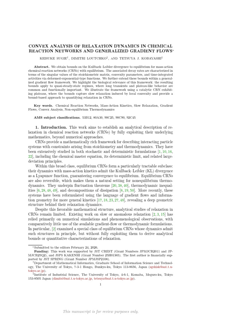 Convex Analysis of Relaxation Dynamics in Chemical Reaction Networks ...