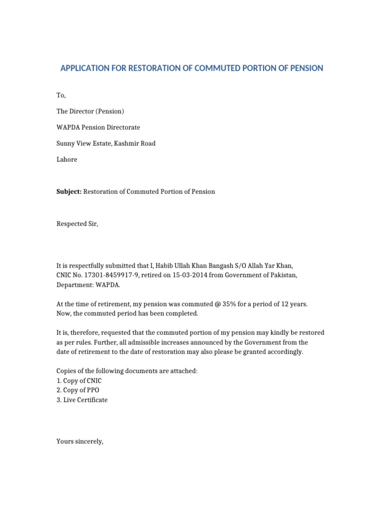 Application For Restoration of Commuted Pension-1 | PDF