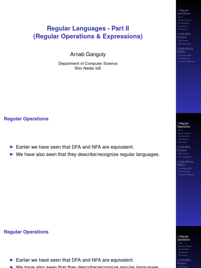 RegularLanguages - Part II | PDF | Regular Expression | Algorithms