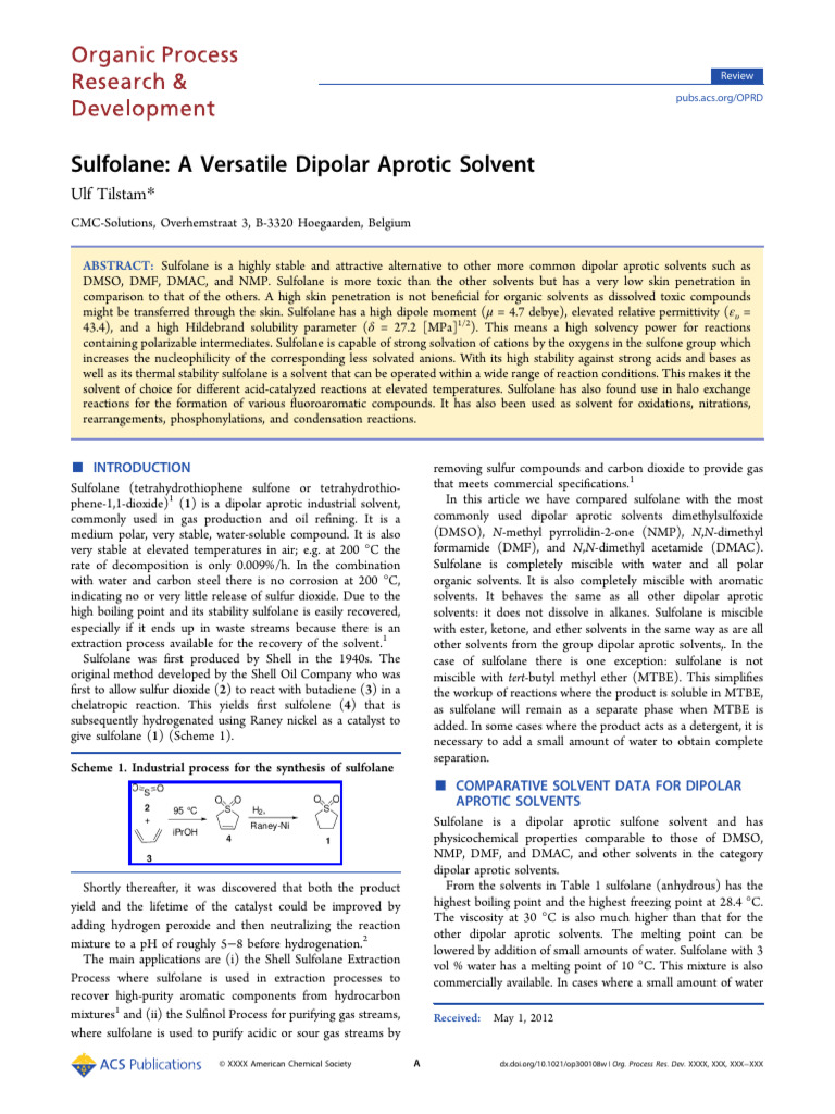 Sulfolane: A Versatile Dipolar Aprotic Solvent: Ulf Tilstam | PDF ...
