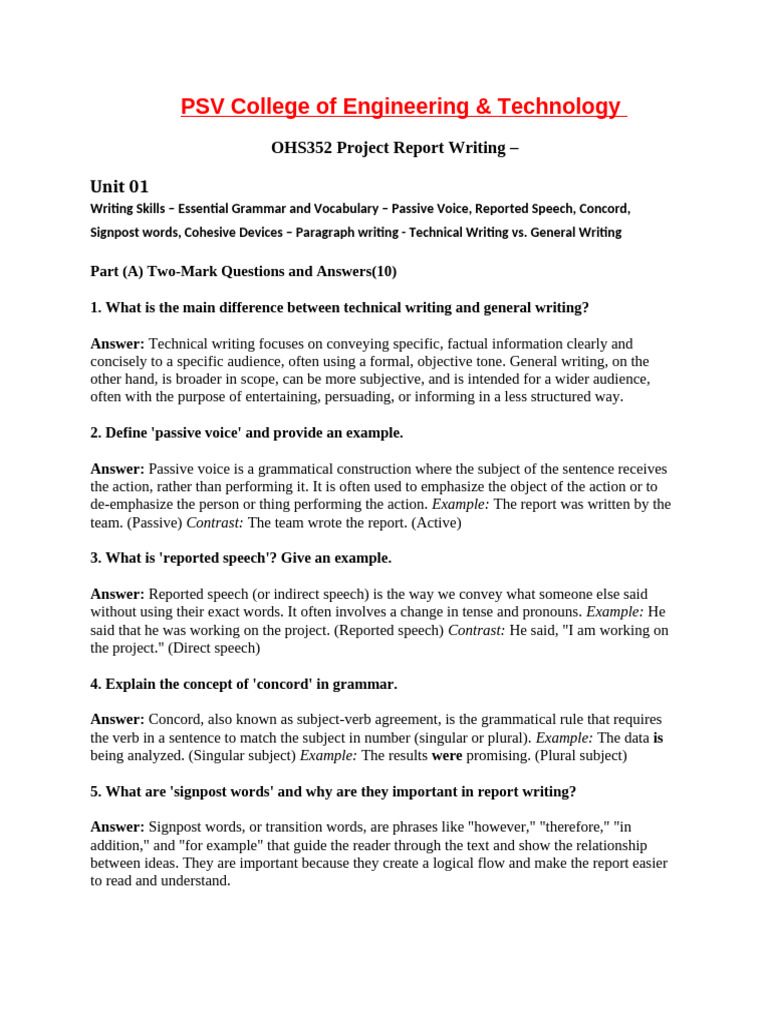 OHS352 Project Report Writing (Q&A) | PDF | Grammatical Number | Narrative