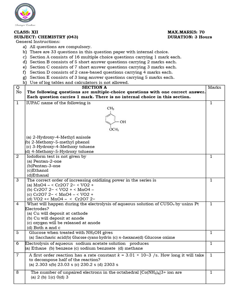 Chem Preparation 03 Q.P | PDF | Organic Chemistry | Chemistry