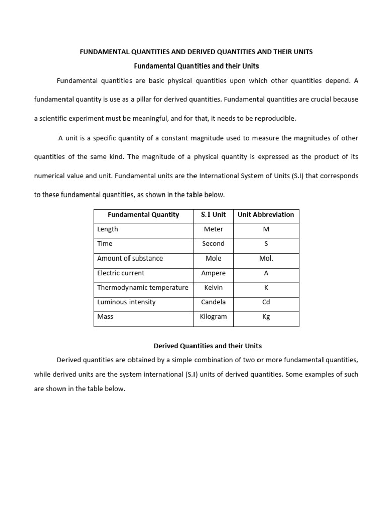 Fundamental and Derived Quantities Plus Scalars and Vectors | PDF ...
