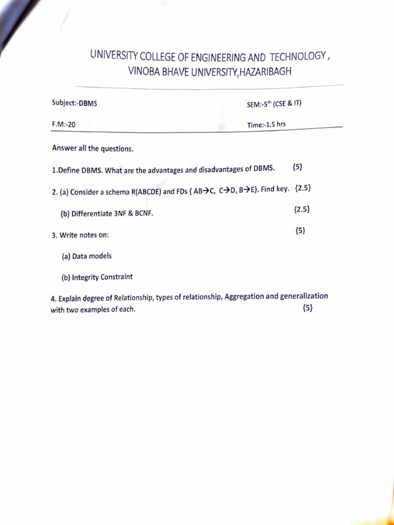 DBMS 5th Mid Sem | PDF