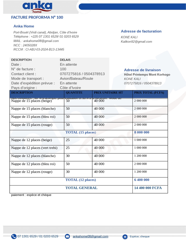 Facture Proforma Anka N 100 | PDF