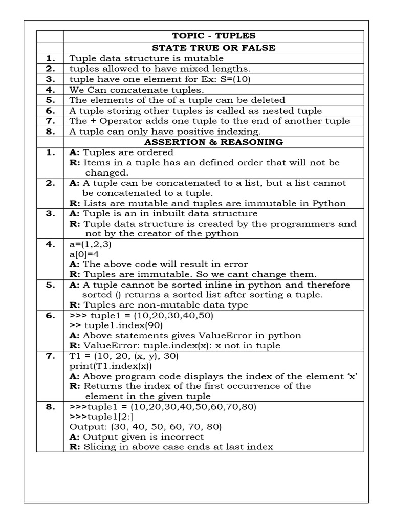 Tuple Worksheet Full | PDF | Computing | Programming Paradigms