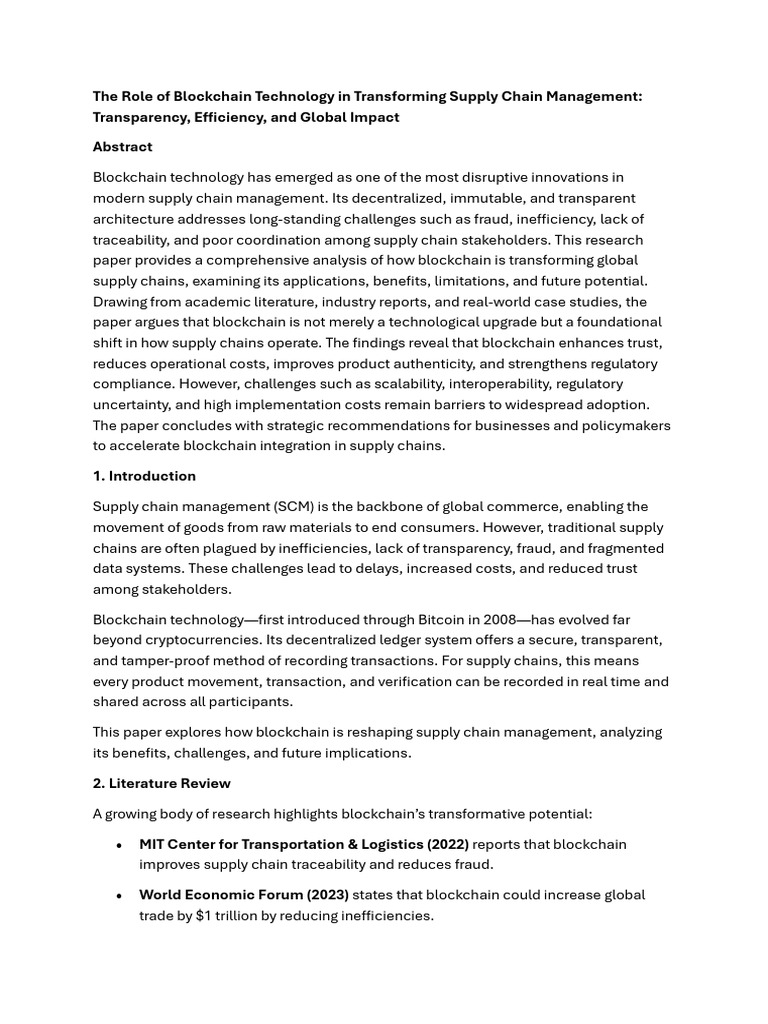The Role of Blockchain Technology in Transforming Supply Chain ...