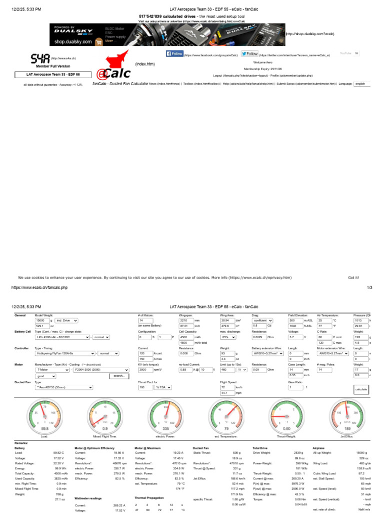 LAT Aerospace Team 33 - EDF 55 - ECalc - FanCalc | PDF | Electric Motor ...