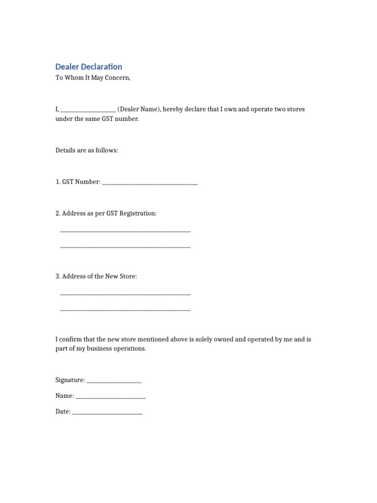 Dealer Declaration | PDF