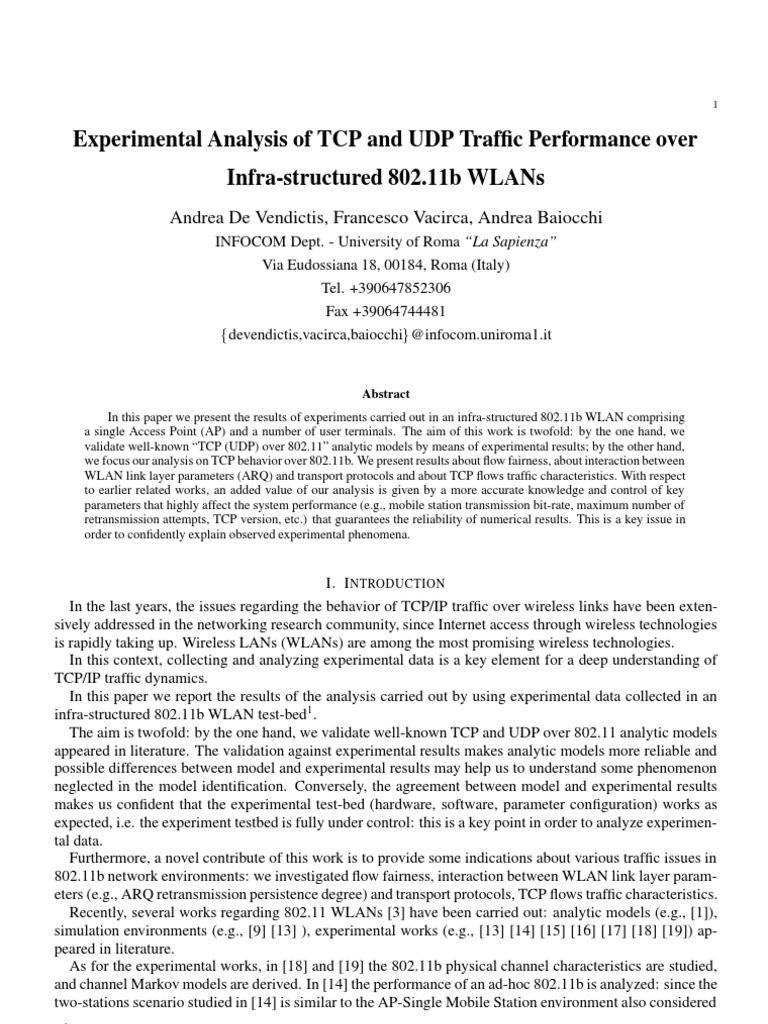 Experimental Analysis of TCP and Udp Traffic Performance Over Infra ...