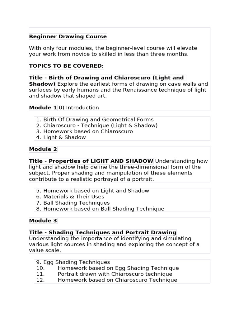 Guidelines For Beginner Drawing Course | PDF